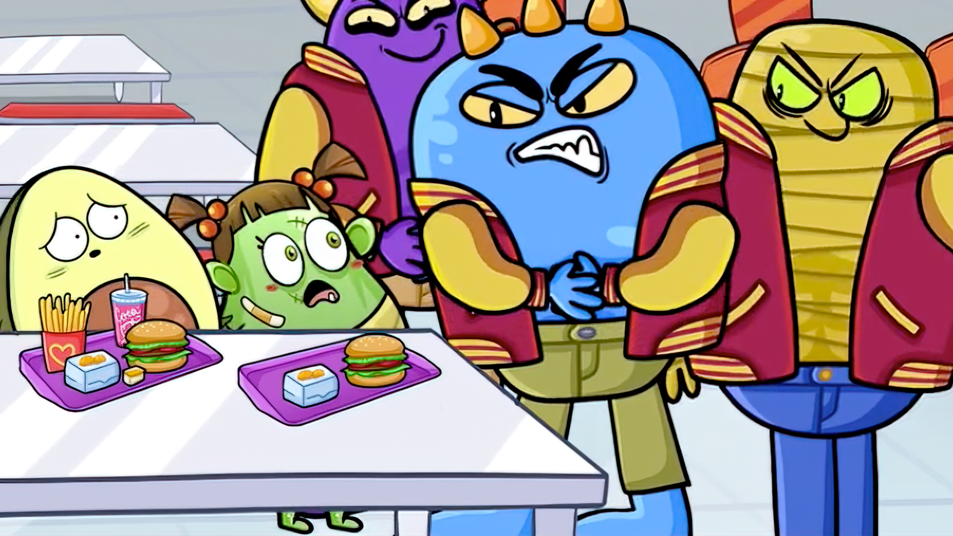 Monstruos de Spookiz alrededor de los vegetales