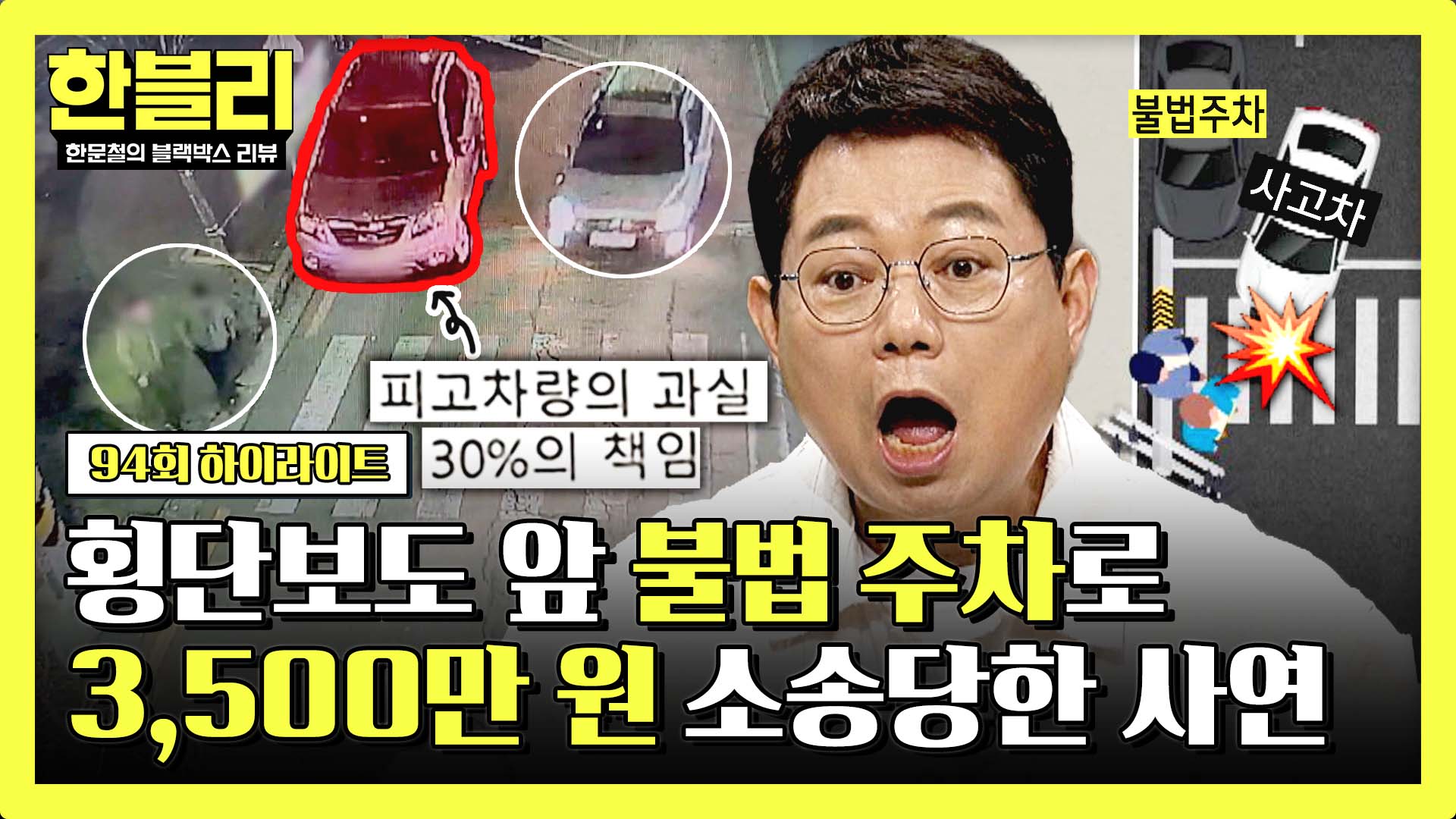 치료비 1억 원, 불법 주차 책임 30%? 시야를 방해한 횡단보도 앞 불법 주차의 최후 | 94