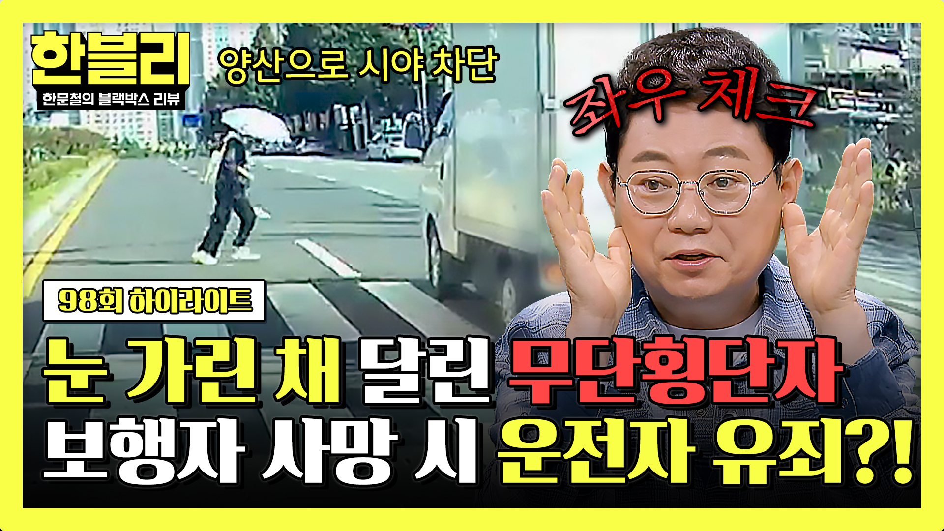 양산 푹 눌러쓰고 달린 무단횡단자! 확인 못한 운전자 '유죄' 판정 받는다.. | 98회