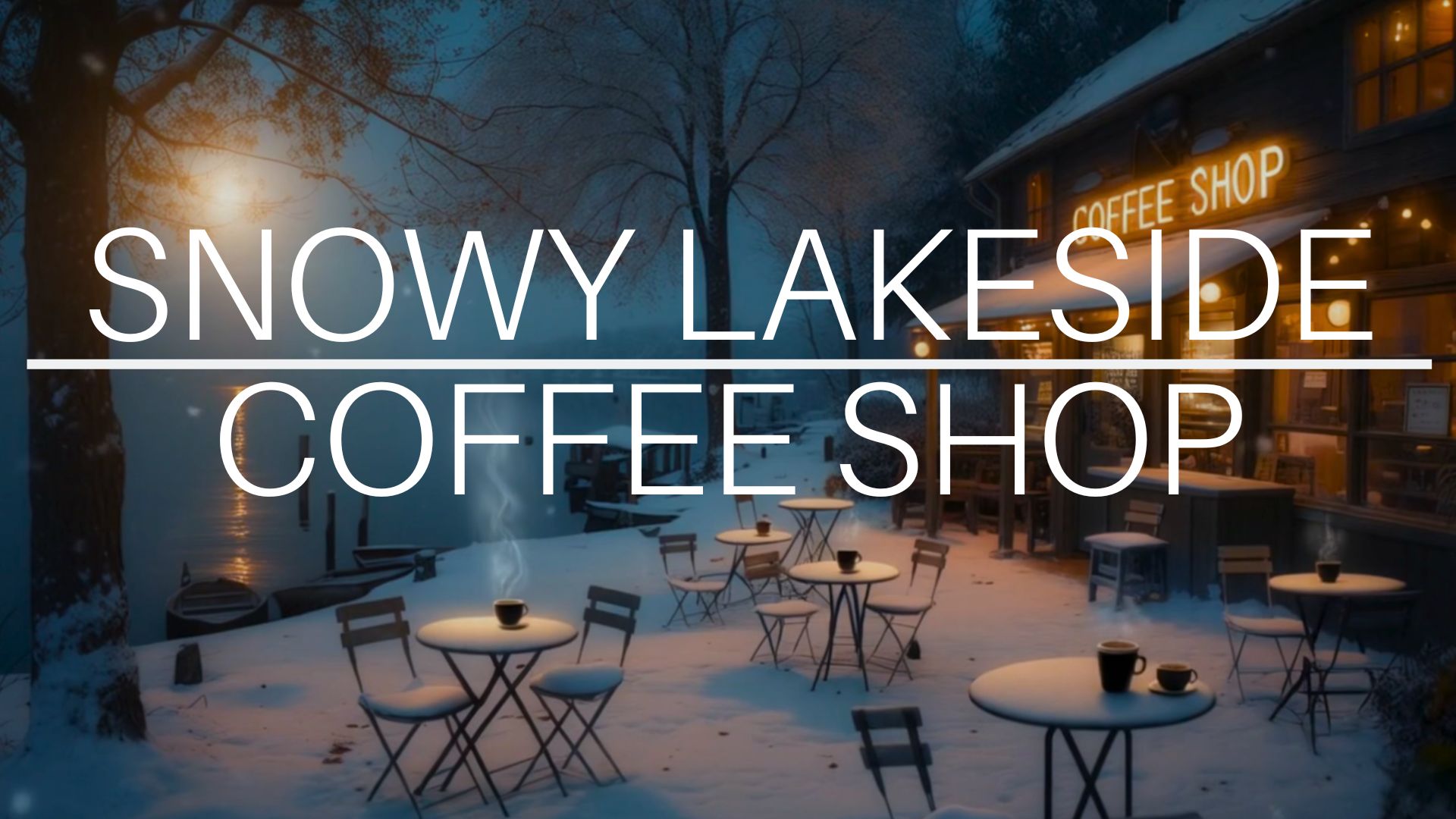 Snowy Lakeside Coffee Shop